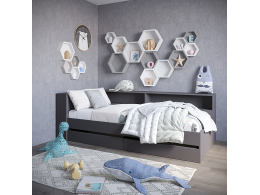 Кровать Ксения с ящиками и головным. блоком ( графит ) 1200х2000