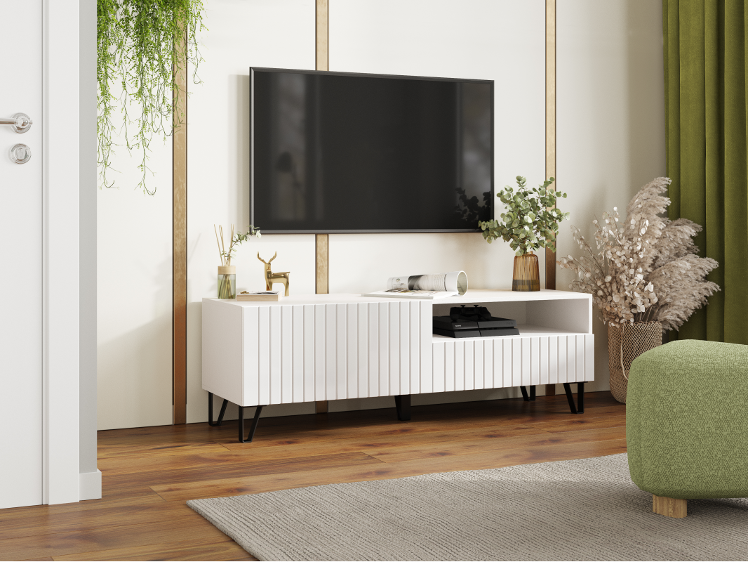 Тумба ТВ "Орегон" 1,4 м. Белый/ Белый Глянец