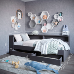 Кровать Ксения с ящиками и головным. блоком ( графит ) 1200х2000