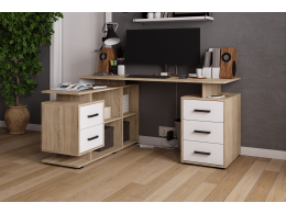 Компьютерный стол угловой СКМУ-3 дуб сонома/белый