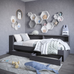 Кровать Ксения с ящиками и головным. блоком ( графит ) 1200х2000