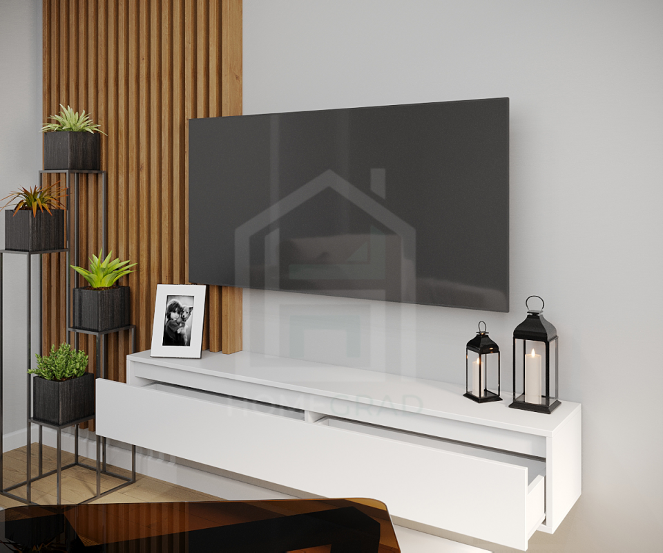 Тумба TV Подвесная Сити-7 1500х250х280 Белый