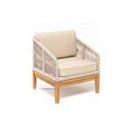 "Канны" кресло плетеное из роупа, основание дуб, роуп бежевый круглый, ткань бежевая 15052