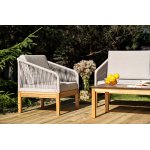 "Канны" кресло плетеное из роупа, основание дуб, роуп бежевый круглый, ткань бежевая 15052