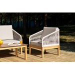 "Канны" кресло плетеное из роупа, основание дуб, роуп бежевый круглый, ткань бежевая 15052