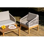 "Канны" кресло плетеное из роупа, основание дуб, роуп бежевый круглый, ткань бежевая 15052