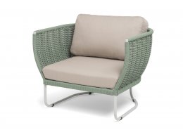 "Фиджи" кресло плетеное из роупа, каркас алюминий светло-серый (RAL7035) муар, роуп зеленый (4204) круглый tex, ткань Mossle бежевая "Фиджи" кресло плетеное из роупа, каркас алюминий светло-серый (RAL7035) муар, роуп зеленый (4204) круглый tex, ткань Mossle бежевая