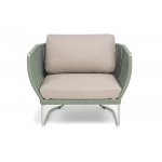 "Фиджи" кресло плетеное из роупа, каркас алюминий светло-серый (RAL7035) муар, роуп зеленый (4204) круглый tex, ткань Mossle бежевая