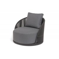 "Монтелла" кресло плетеное из роупа, каркас алюминий темно-серый (RAL7024) муар, роуп темно-серый круглый, ткань темно-серая 027