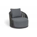 "Монтелла" кресло плетеное из роупа, каркас алюминий темно-серый (RAL7024) муар, роуп темно-серый круглый, ткань темно-серая 027