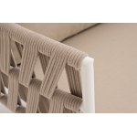 "Диего" диван 2-местный плетеный из роупа, каркас алюминий белый муар, роуп бежевый круглый, ткань бежевая 052