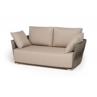 "Форли" диван 2-местный плетеный из роупа, каркас алюминий светло-серый (RAL7035) муар, роуп серо-коричневый 23мм, ткань Mossle бежевая