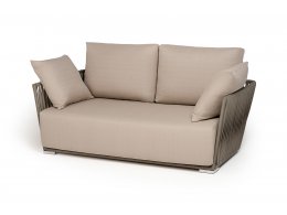 "Форли" диван 2-местный плетеный из роупа, каркас алюминий светло-серый (RAL7035) муар, роуп серо-коричневый 23мм, ткань Mossle бежевая