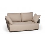 "Форли" диван 2-местный плетеный из роупа, каркас алюминий светло-серый (RAL7035) муар, роуп серо-коричневый 23мм, ткань Mossle бежевая