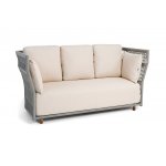 "Лугано" диван 3-местный плетеный из роупа, каркас алюминий светло-серый (RAL7035) муар, роуп серый меланж круглый, ткань Mossle светло-бежевая