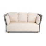 "Лугано" диван 3-местный плетеный из роупа, каркас алюминий светло-серый (RAL7035) муар, роуп серый меланж круглый, ткань Mossle светло-бежевая