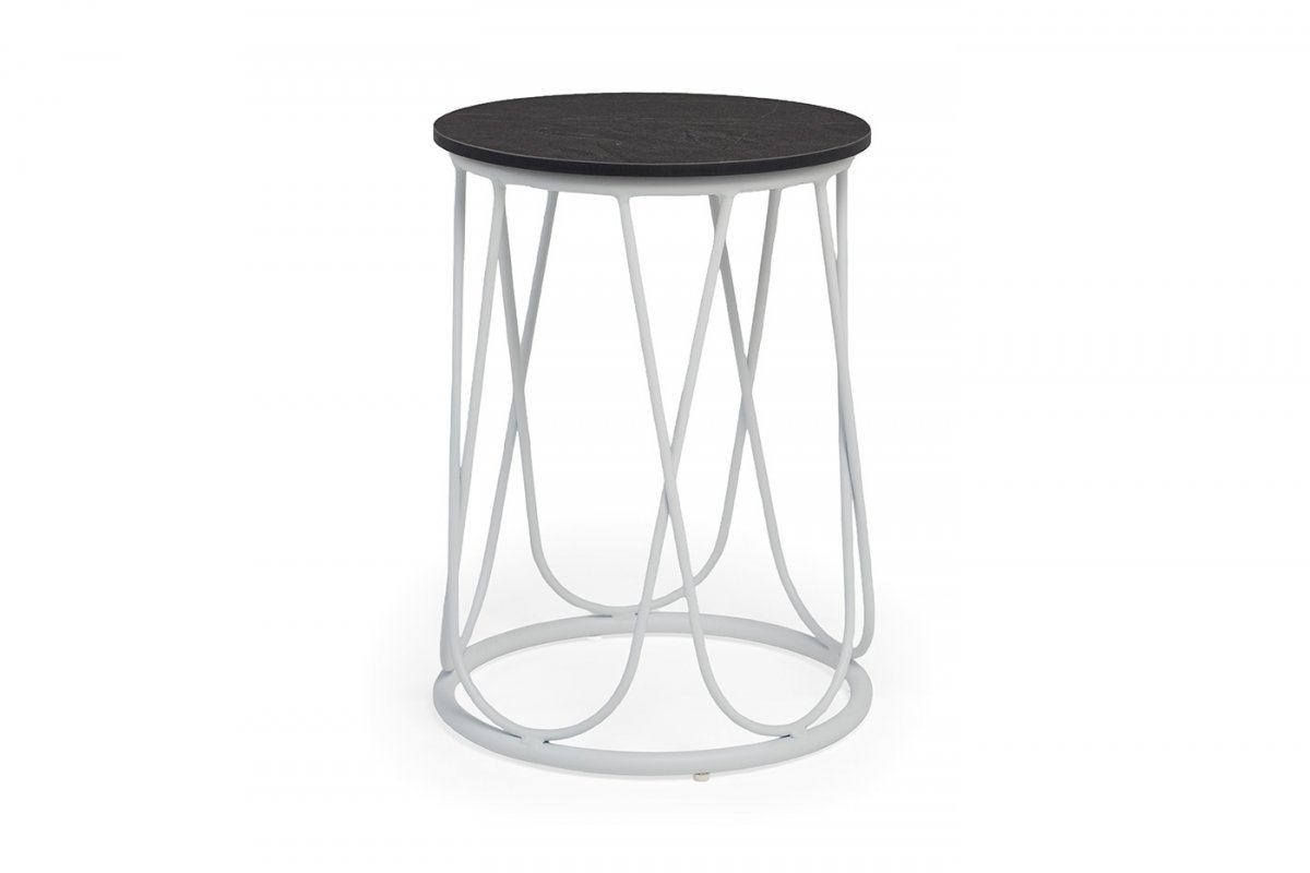 "Перу" журнальный стол из HPL круглый Ø40 H55, каркас из стали серый (RAL 7024), цвет столешницы "дуб"