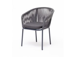 "Бордо" стул плетеный из роупа, каркас алюминий темно-серый (RAL7024) муар, роуп серый 15мм, ткань темно-серая 027