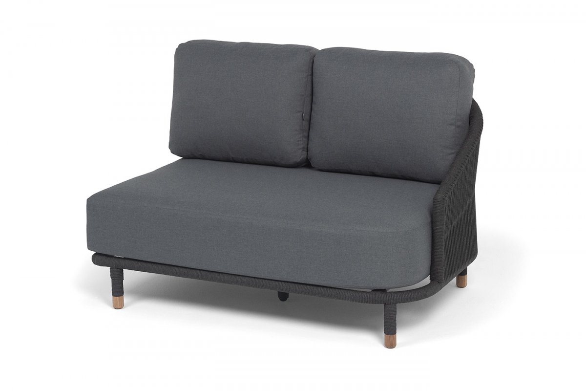 "Верона" левый модуль плетеный из роупа, каркас алюминий темно-серый (RAL7024) муар, роуп темно-серый круглый, ткань темно-серая 027, L131х89