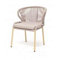 "Милан" стул плетеный из роупа, каркас алюминий (RAL1001), роуп бежевый круглый, ткань бежевая