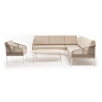 "Канны" модульная угловая лаунж-зона из роупа (веревки) со столом "Диего" (молочный), цвет бежевый