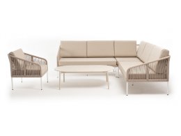 "Канны" модульная угловая лаунж-зона из роупа (веревки) со столом "Диего" (молочный), цвет бежевый