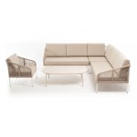 "Канны" модульная угловая лаунж-зона из роупа (веревки) со столом "Диего" (молочный), цвет бежевый