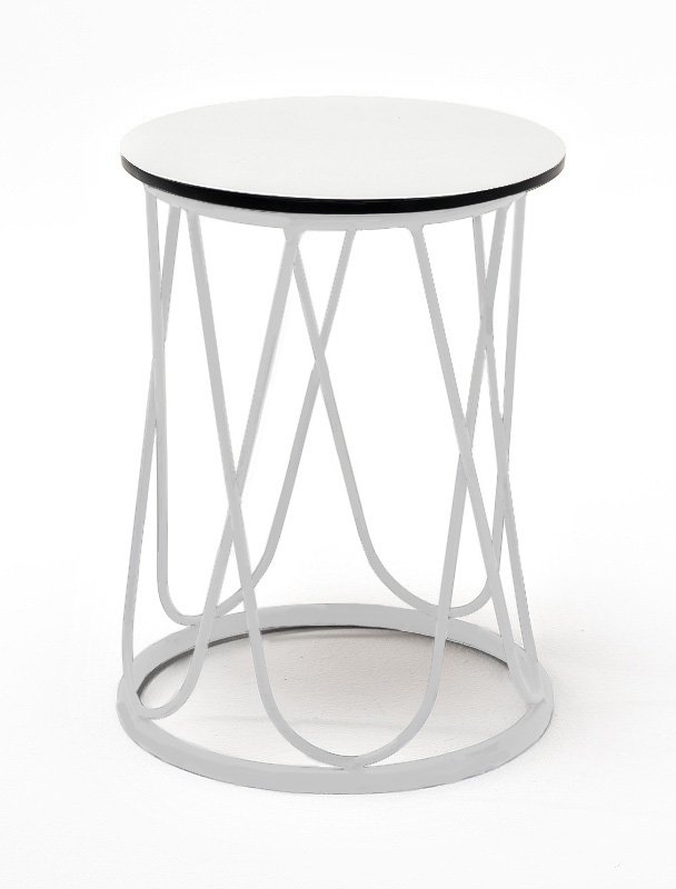 "Перу" журнальный стол из HPL круглый Ø40 H55, каркас из стали серый (RAL 7024), цвет столешницы "дуб"