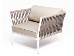 "Касабланка" кресло плетеное из роупа, каркас алюминий светло-серый (RAL7035) муар, роуп серо-коричневый 23мм, ткань бежевая 15052 "Касабланка" кресло плетеное из роупа, каркас алюминий светло-серый (RAL7035) муар, роуп серо-коричневый 23мм, ткань бежевая 15052