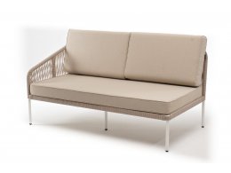 "Канны" правый модуль плетеный из роупа, каркас алюминий белый муар, роуп бежевый круглый, ткань бежевая 15052 "Канны" правый модуль плетеный из роупа, каркас алюминий белый муар, роуп бежевый круглый, ткань бежевая 15052