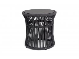 "Романо" журнальный стол из HPL круглый Ø45 H47, каркас из алюминия черный муар, цвет "черный мрамор", роуп темно серый круглый "Романо" журнальный стол из HPL круглый Ø45 H47, каркас из алюминия черный муар, цвет "черный мрамор", роуп темно серый круглый