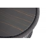 "Романо" журнальный стол из HPL круглый Ø45 H47, каркас из алюминия черный муар, цвет "черный мрамор", роуп темно серый круглый