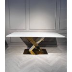 Стол обеденный Интерно Гранд MC3042-200WH, 200х100х75 см, белый мрамор/золото