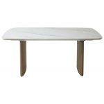 Стол CALVIN 180 SEMI-POLISHED SNOW CARRARA SOLID CERAMIC / Серый дуб, ®DISAUR