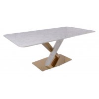 Стол обеденный Интерно Гранд MC3042-200WH, 200х100х75 см, белый мрамор/золото