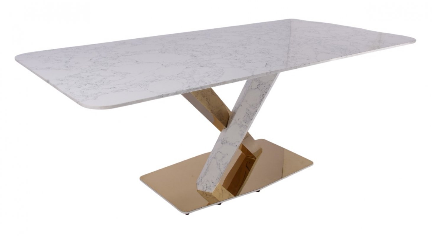 Стол обеденный Интерно Гранд MC3042-200WH, 200х100х75 см, белый мрамор/золото
