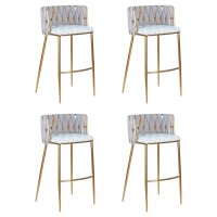 Набор 4 шт Стул барный DOBRIN EMMA GOLD, белый PU (T-01), белая ткань (F-49)