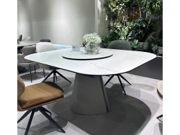 Стол RUBEN 132 TL-45 Белый мрамор, испанская керамика, стекло / Латте, ®DISAUR