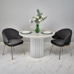 Стол Aura 110см, керамогранит Calacatte gold мрамор, белый Стол Aura 110см, керамогранит Calacatte gold мрамор, белый