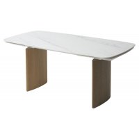 Стол CALVIN 180 SEMI-POLISHED SNOW CARRARA SOLID CERAMIC / Серый дуб, ®DISAUR