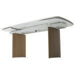 Стол CALVIN 180 SEMI-POLISHED SNOW CARRARA SOLID CERAMIC / Серый дуб, ®DISAUR