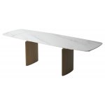 Стол CALVIN 180 SEMI-POLISHED SNOW CARRARA SOLID CERAMIC / Серый дуб, ®DISAUR