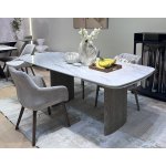 Стол CALVIN 180 SEMI-POLISHED SNOW CARRARA SOLID CERAMIC / Серый дуб, ®DISAUR