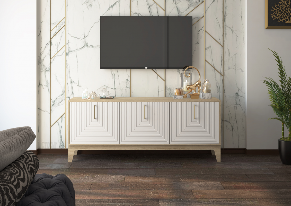 Комод Доминика МДФ белый софт/дуб сонома