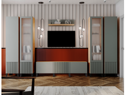 Набор Гостиная Рея Тумба ТВ напольная РГТ+Опоры для РГТ (дуб крафт золотой/гранит софт матовый)