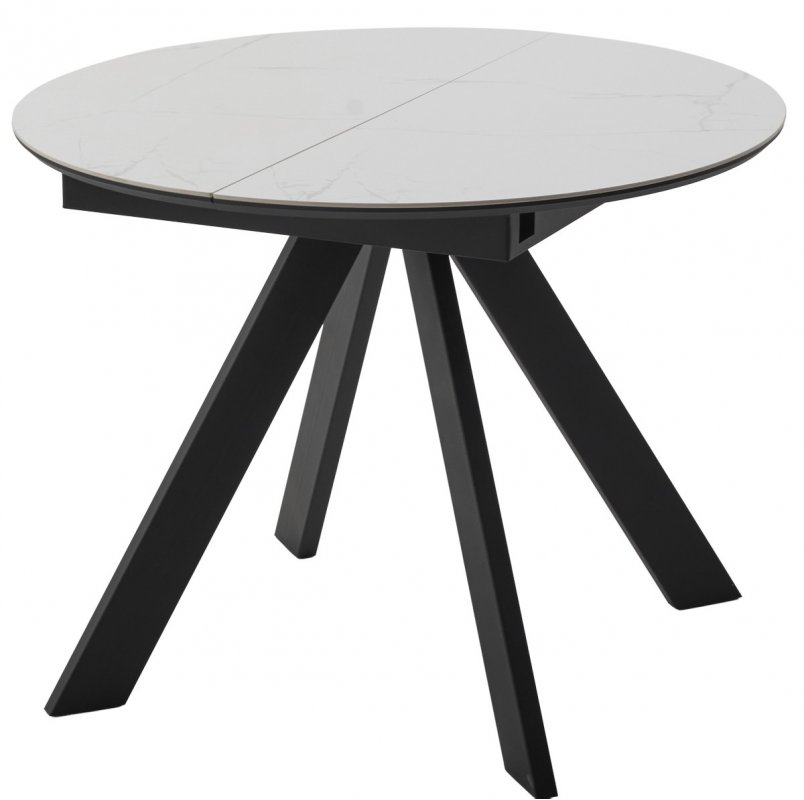 Стол БОНЖУР 100 БЕЛЫЙ МРАМОР, керамика / ЧЕРНЫЙ каркас М-City