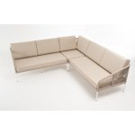 "Канны" диван модульный плетеный из роупа, каркас алюминий белый, роуп бежевый круглый, ткань бежевая 035