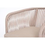 "Марсель" стул барный плетеный из роупа, каркас из стали белый муар, роуп бежевый круглый, ткань бежевая 15052