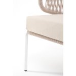 "Милан" диван 3-местный плетеный из роупа, каркас алюминий белый муар, роуп бежевый круглый, ткань бежевая 052