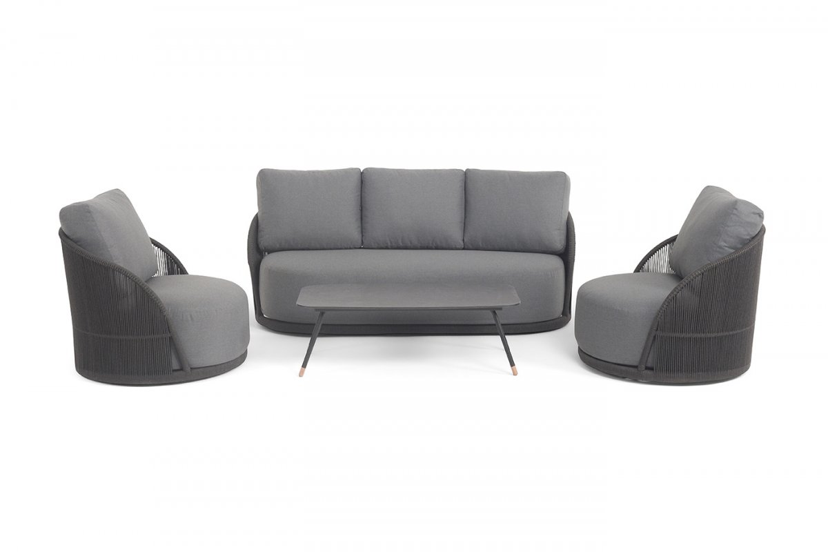 "Монтелла" лаунж-зона 5-местная плетеная из роупа (веревки), каркас алюминиевый темно-серый, роуп темно-серый "Монтелла" лаунж-зона 5-местная плетеная из роупа (веревки), каркас алюминиевый темно-серый, роуп темно-серый